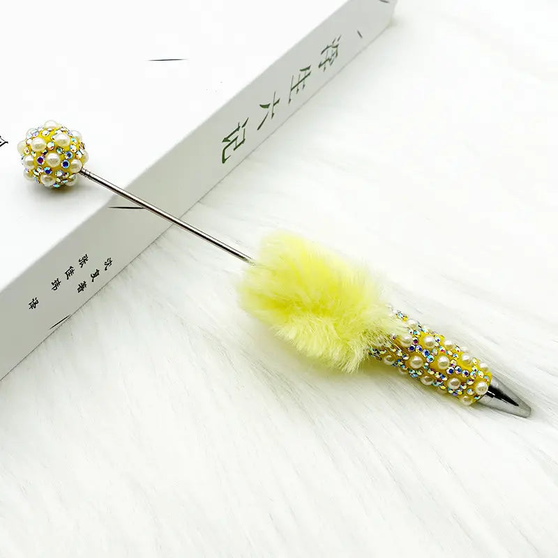Pom Pom Beadable Pens with Rhinestones and Pearls Covered the Entire Pen