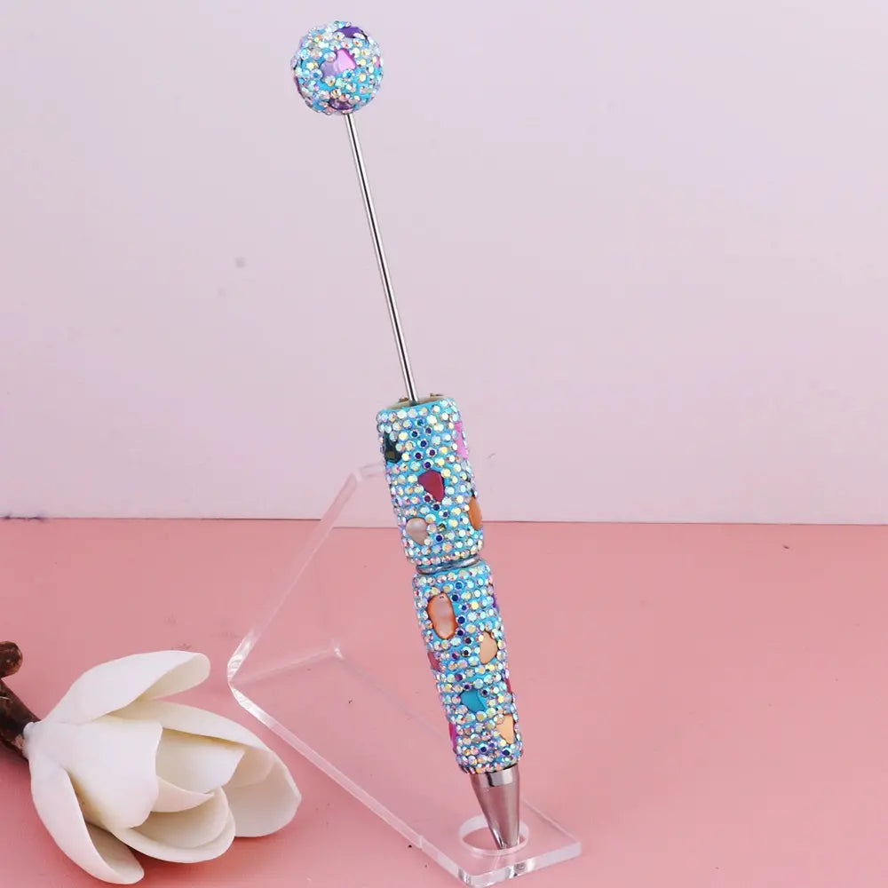 Beadable Clay Pens with Irregular Rhinestones and Colorful Mini Stones Covered the Entire Pen