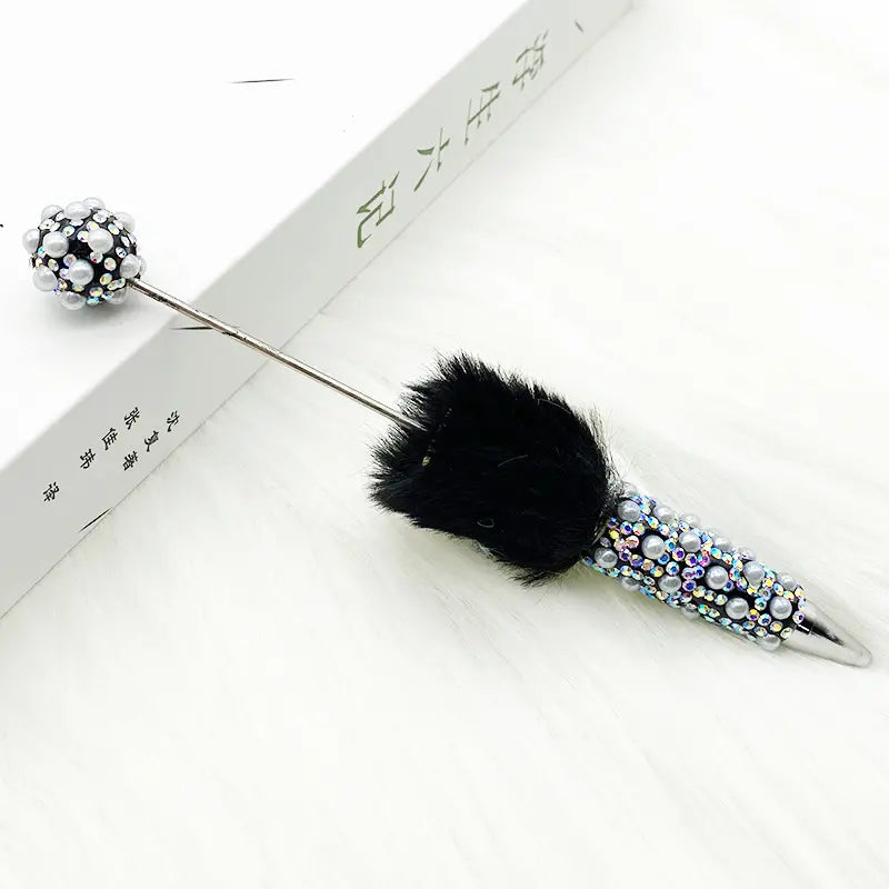 Pom Pom Beadable Pens with Rhinestones and Pearls Covered the Entire Pen