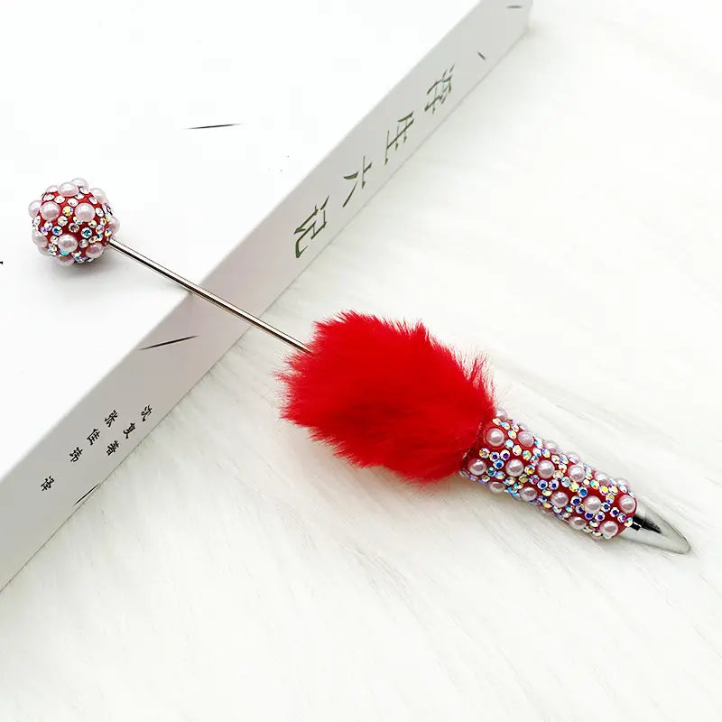 Pom Pom Beadable Pens with Rhinestones and Pearls Covered the Entire Pen