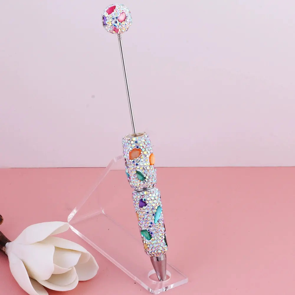 Beadable Clay Pens with Irregular Rhinestones and Colorful Mini Stones Covered the Entire Pen