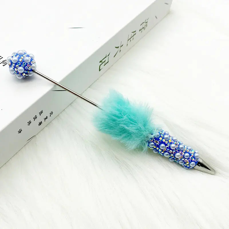 Pom Pom Beadable Pens with Rhinestones and Pearls Covered the Entire Pen