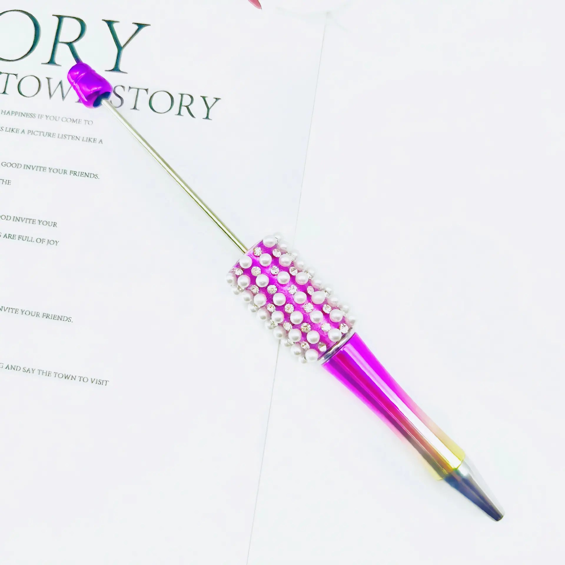 Beadable Pens in Metallic Colors with Rhinestones and Flatback Pearls