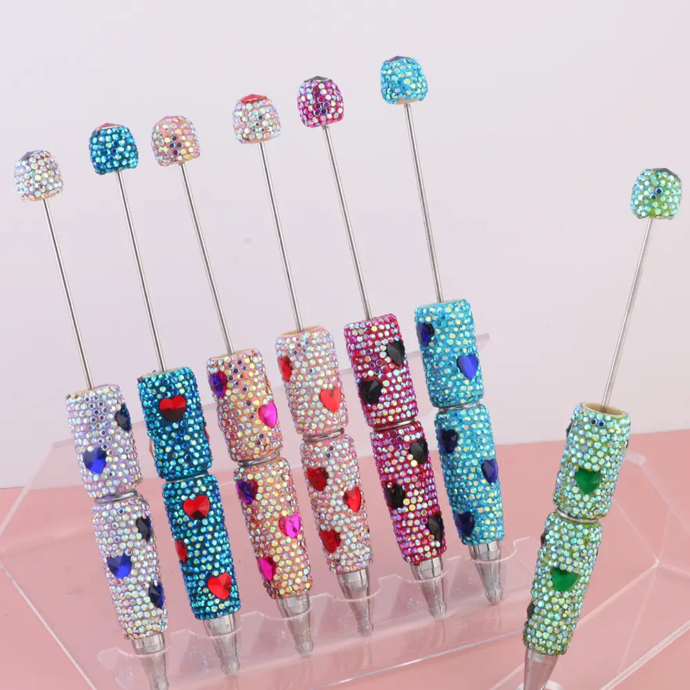 Beadable Clay Pens with Multi-Color Hearts and Mini Rhinestones Covered the Entire Pen