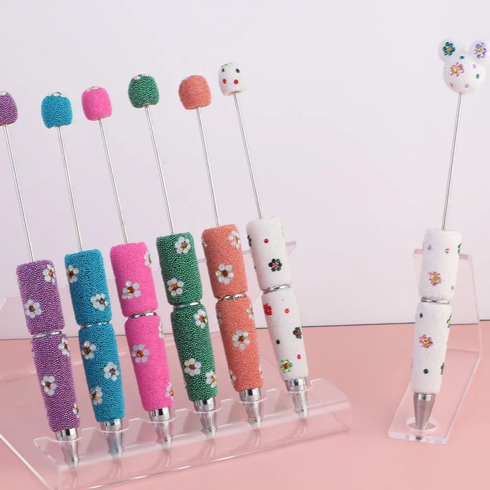 DIY Beadable Clay Pens with Cute Flowers and Mini Rhinestones Covered the Entire Pen