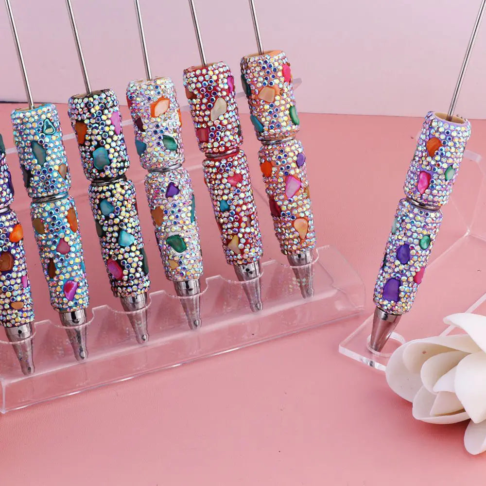 Beadable Clay Pens with Irregular Rhinestones and Colorful Mini Stones Covered the Entire Pen