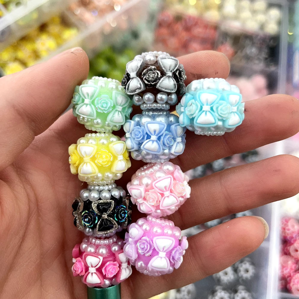 Roses Pearls and Bowtie Acrylic DIY Fancy Beads-Random Mixed