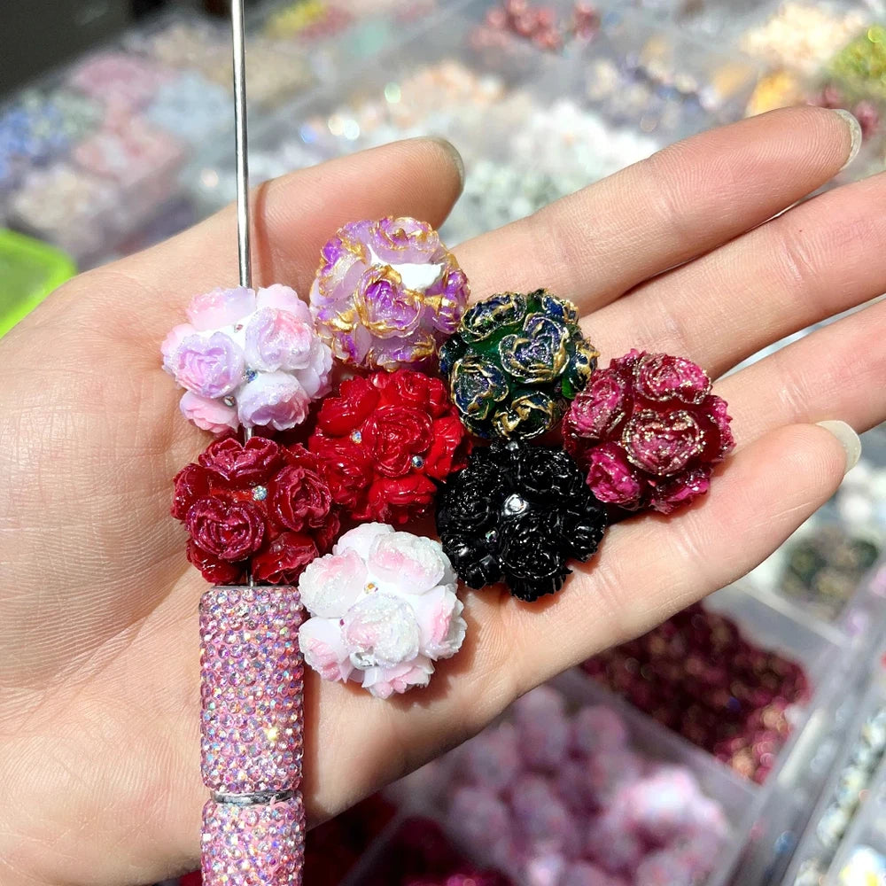 Shiny Flowers and Mini Rhinestones Clay DIY Fancy Beads-Random Mixed