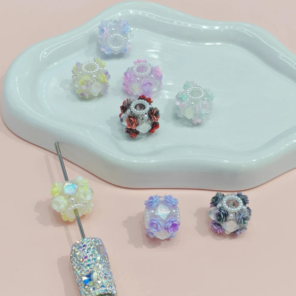 Shiny Flowers Rhinestone Pearls Acrylic DIY Fancy Beads-Random Mixed