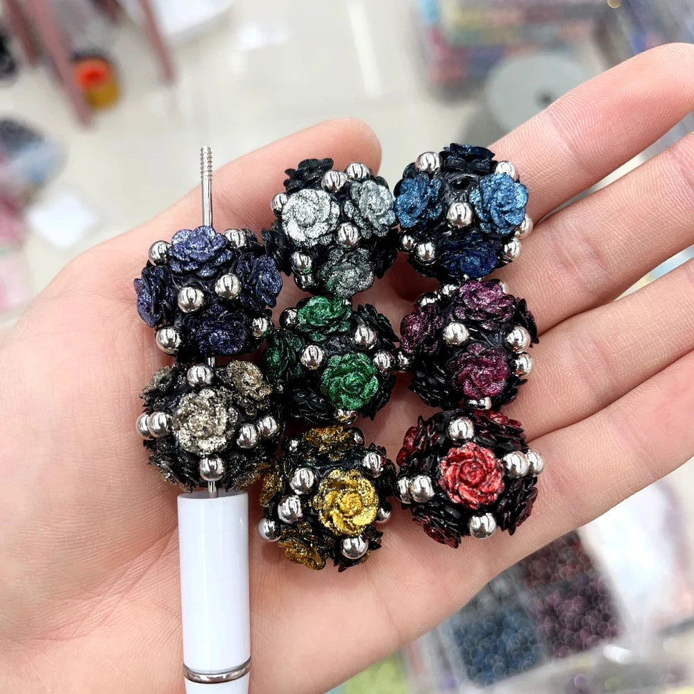 Shiny Roses Silver Pearls Acrylic DIY Fancy Beads-Random Mixed