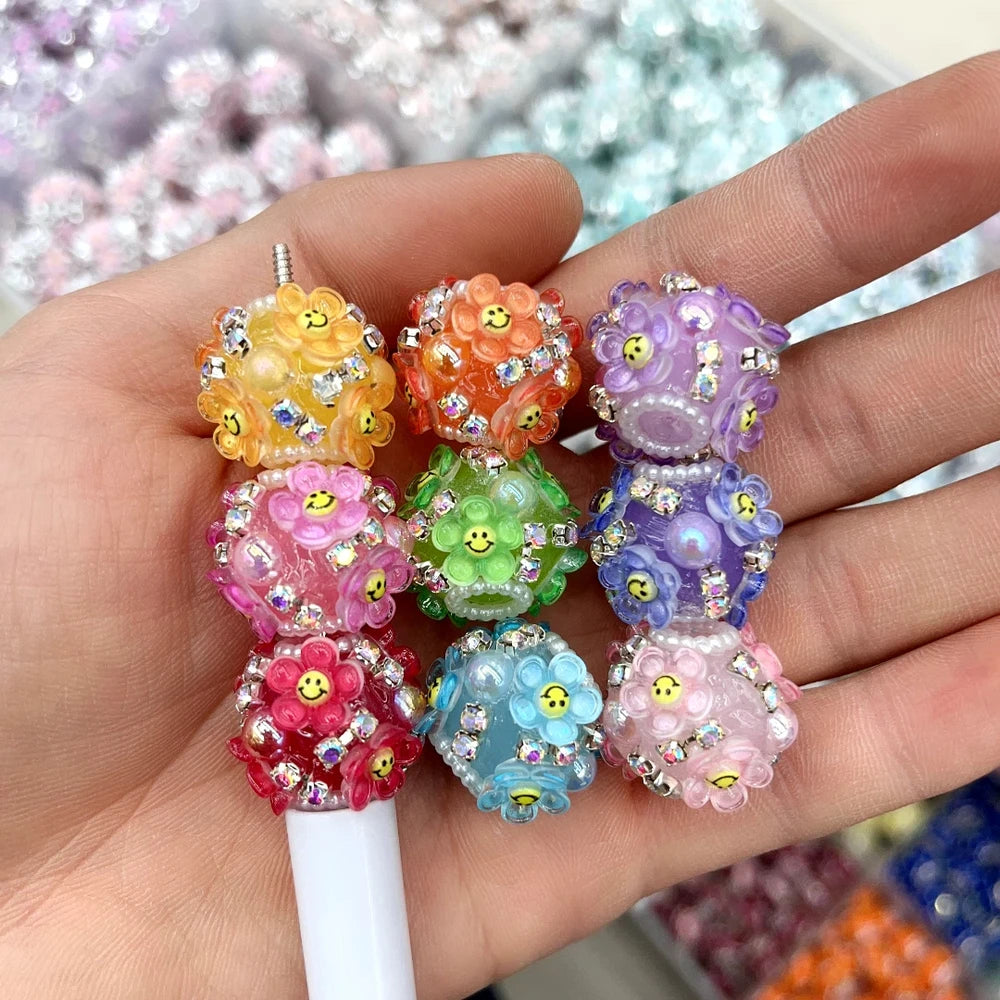 Smiley Flower Pearls Mini Rhinestones Acrylic DIY Fancy Beads-Random Mixed
