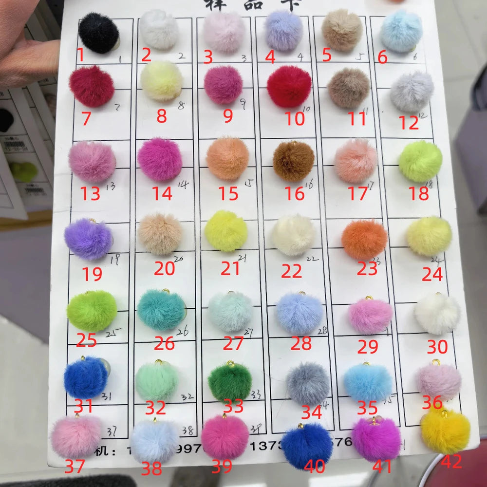 Solid Color Furry PomPom Pendant Bail Beads