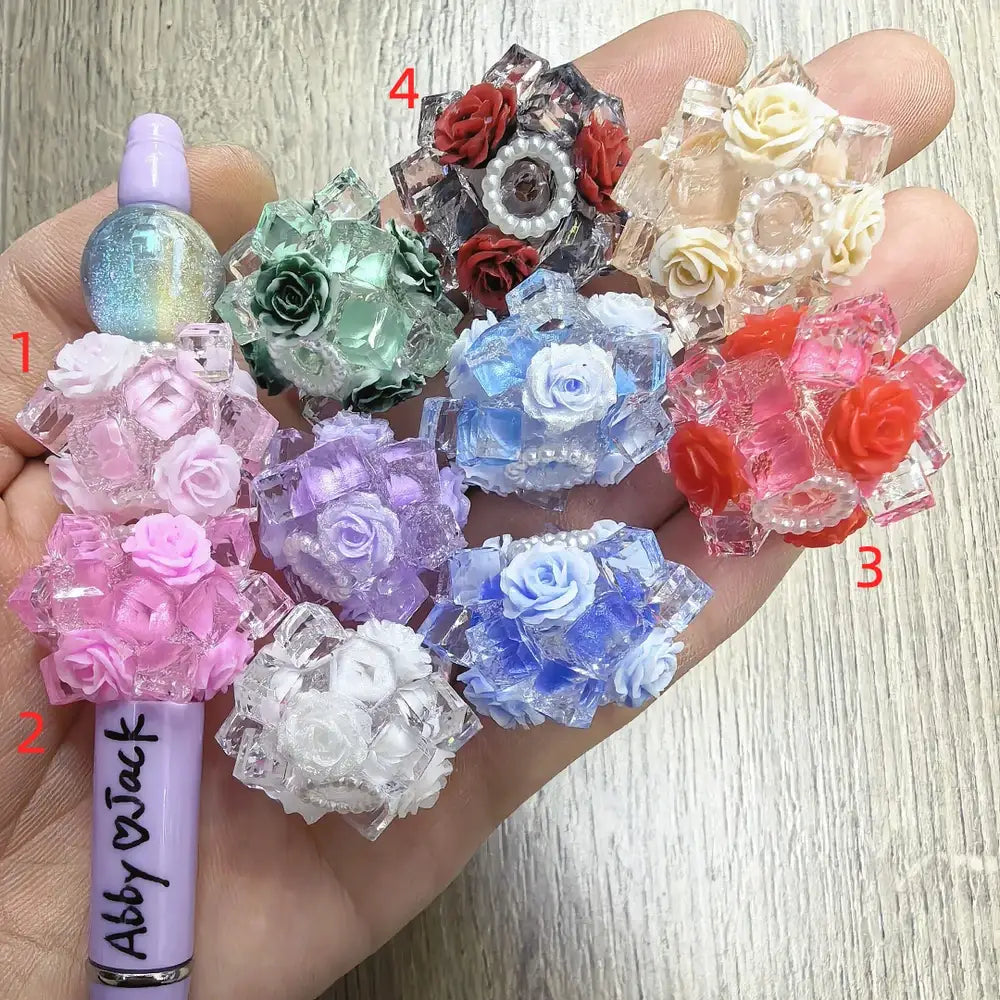 Square Crystal Flowers Pearl Loop Acrylic DIY Fancy Beads