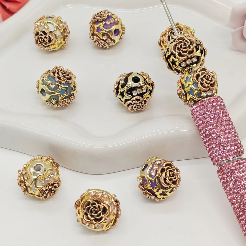 Star Roses Double-decker Rhinestones Chain Acrylic DIY Fancy Beads-Random Mixed