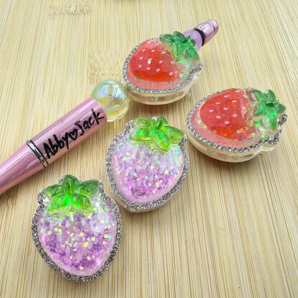 Strawberry with Rhinestones Chain Glitter Silver Metal Beads