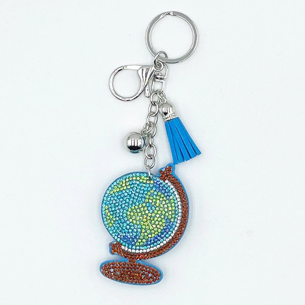 Terrestrial Globe Rhinestone Keychain for DIY
