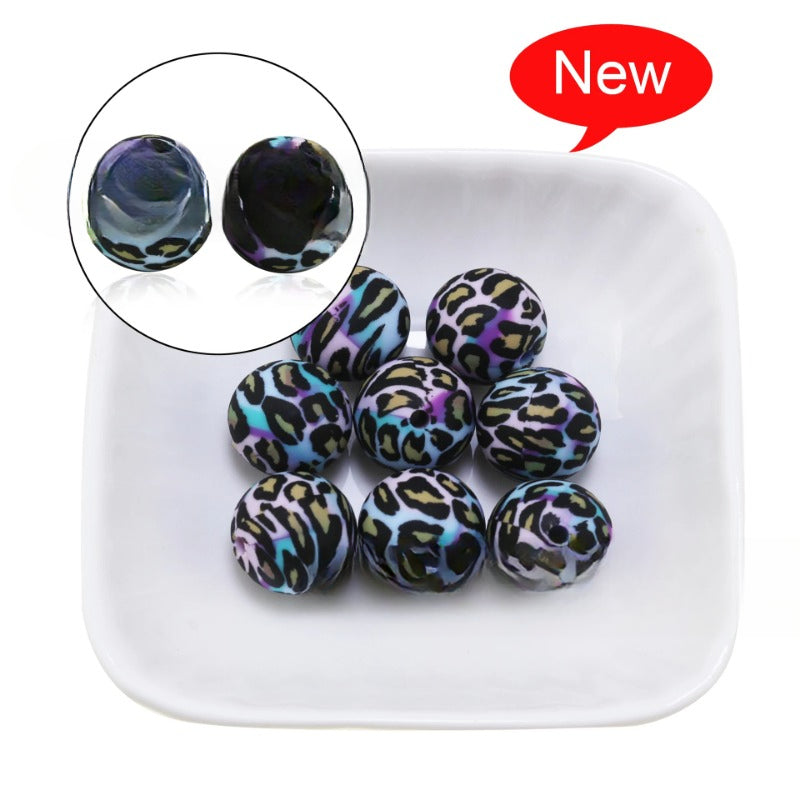 Leopard Print Water Transfer Silicone Beads-50PCS