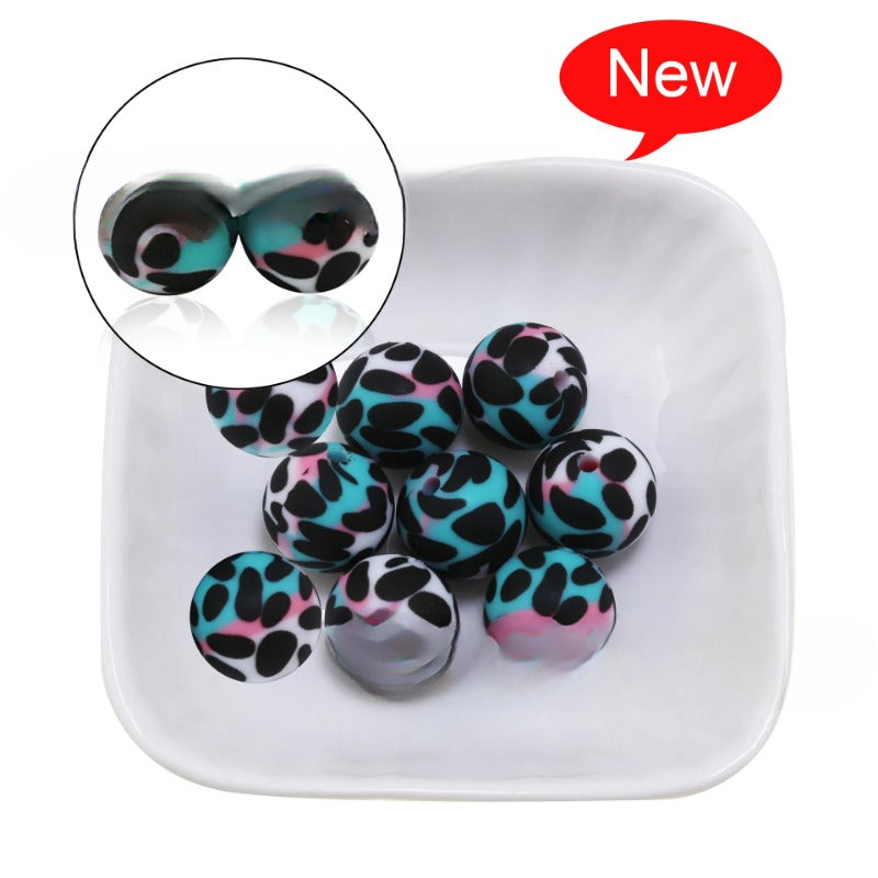 Leopard Print Water Transfer Silicone Beads-50PCS