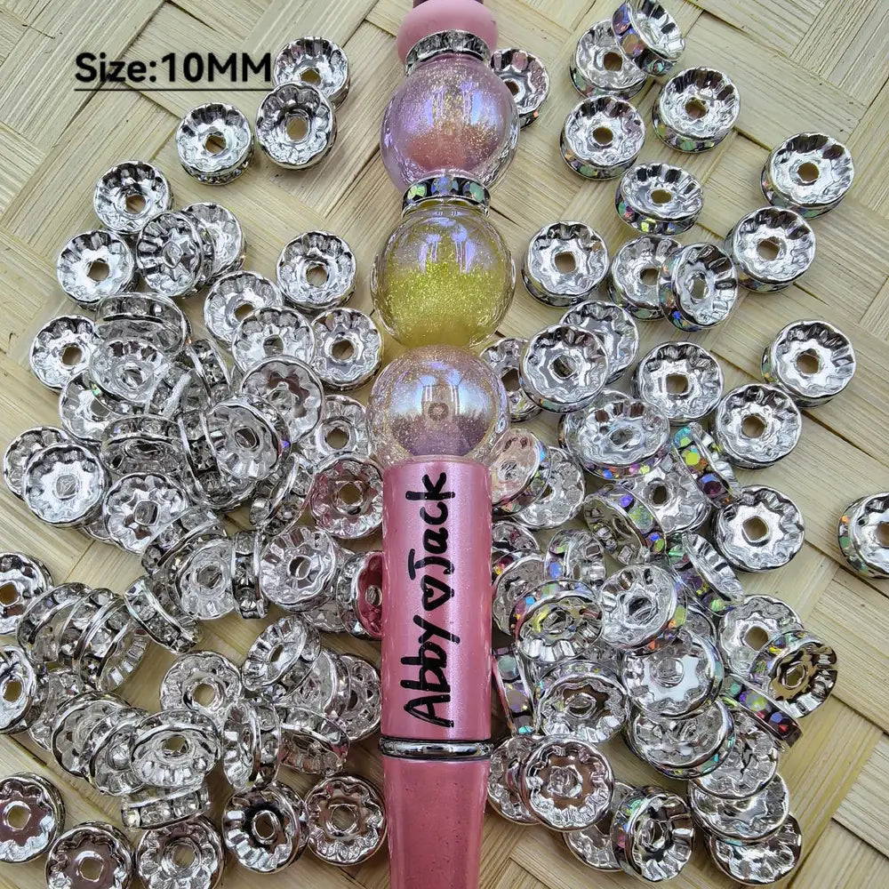 10MM Clear and AB Rhinestones Round Metal Spacer