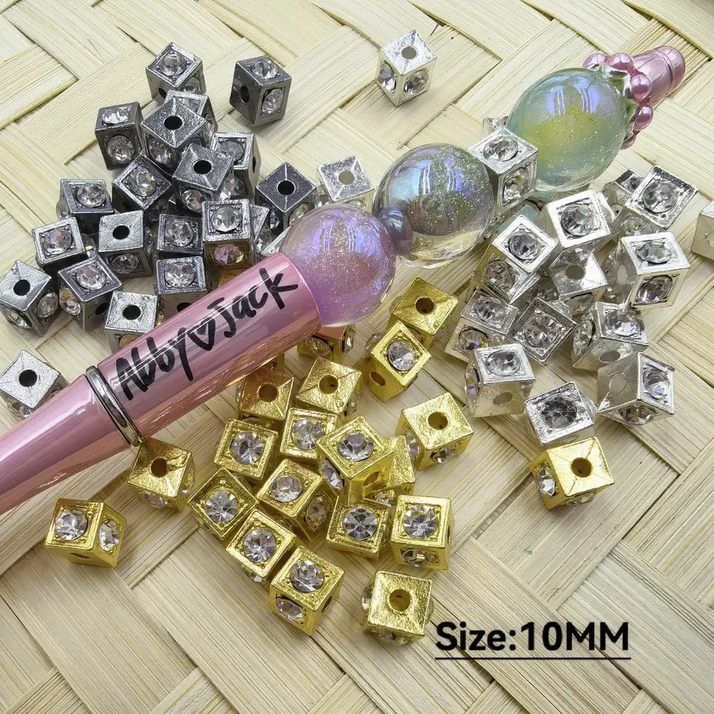 10MM Cube with Clear Rhinestone Metal Spacer
