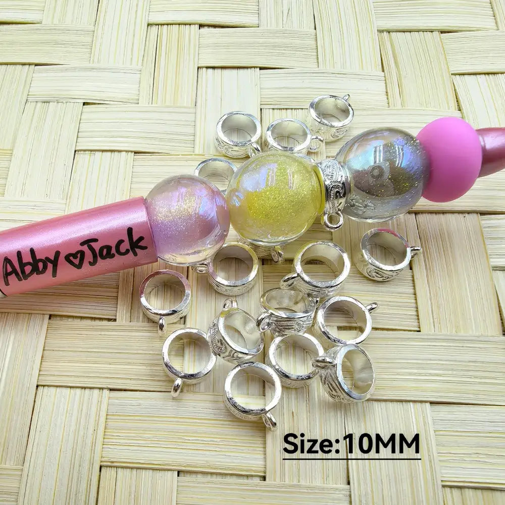 10MM Hanging Charms and Pendants Silver Color Metal Bail Beads, Won't Fade
