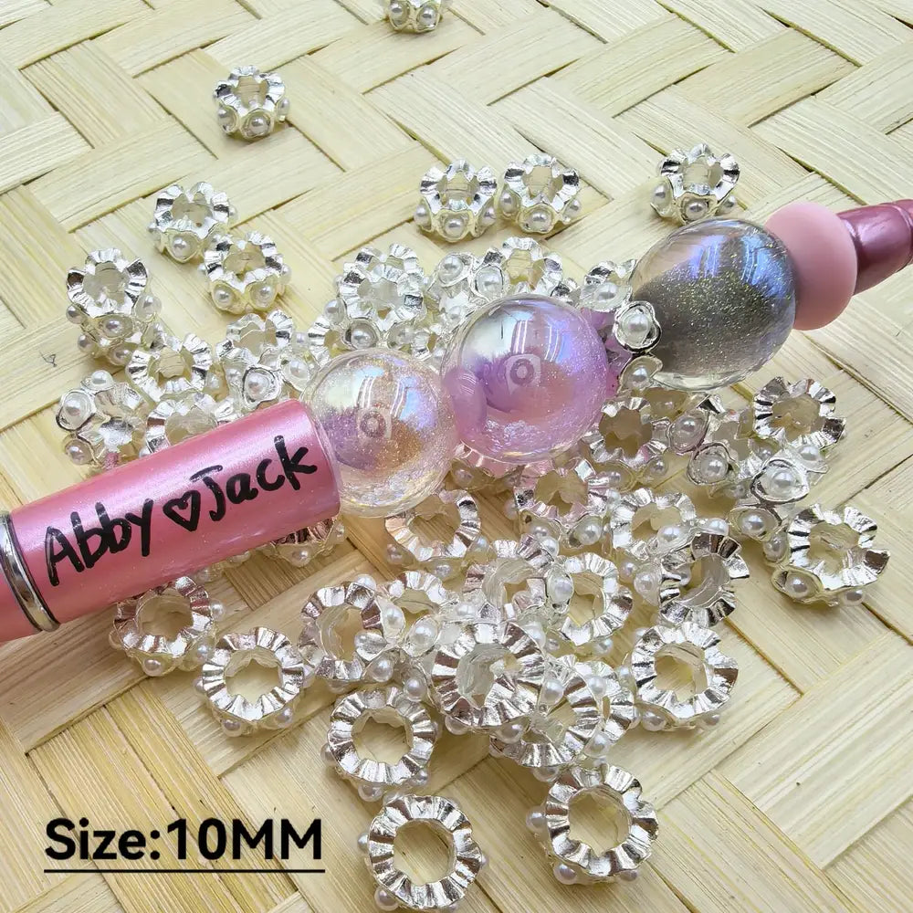 10MM Heart with Pearls Silver Color Metal Spacer