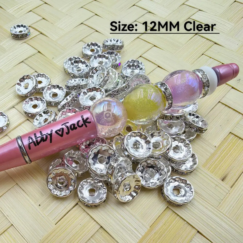 12MM Clear Rhinestones Round Metal Spacer