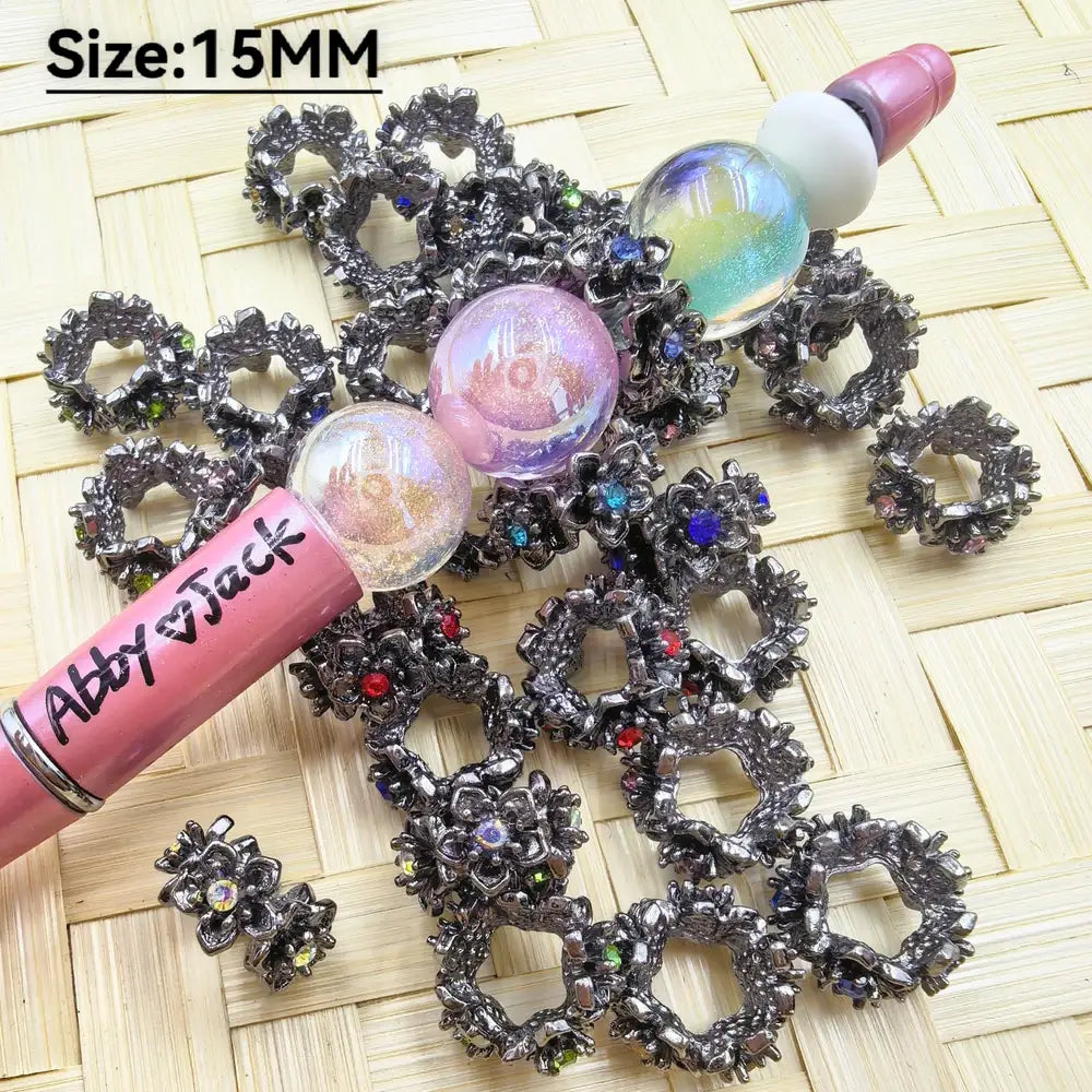 15MM Flower with Colorful Rhinestone Metal Spacer