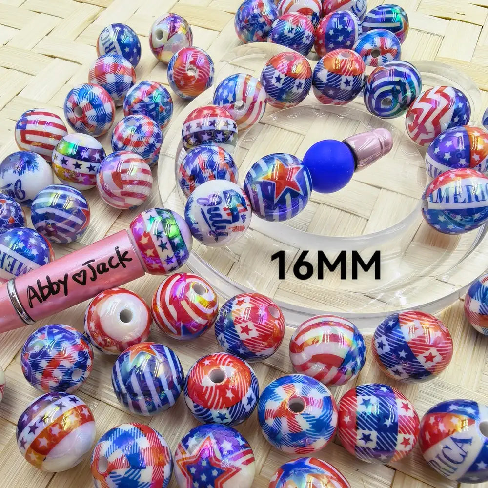 16MM American Independence Day Acrylic Bead