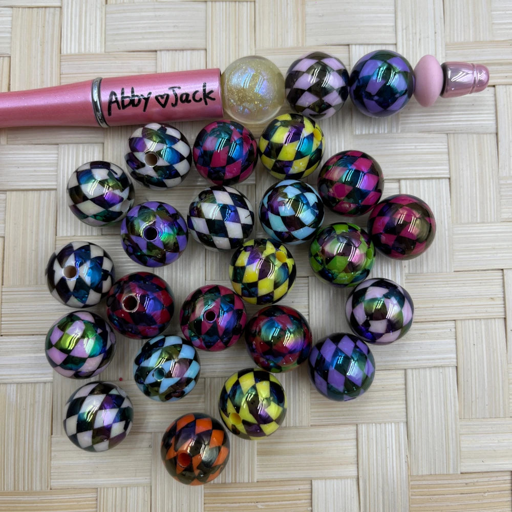 16MM Checkered Pattern Acrylic Beads | Beadable Pens Bracelets Keychain