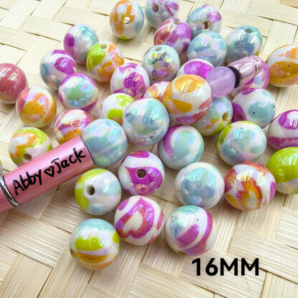 16MM Colorful Heart Printed on White Acrylic Bead