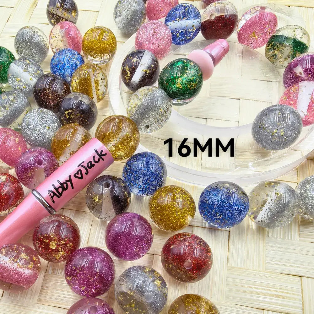 16MM Goldflake and Cat Eye Acrylic Bead