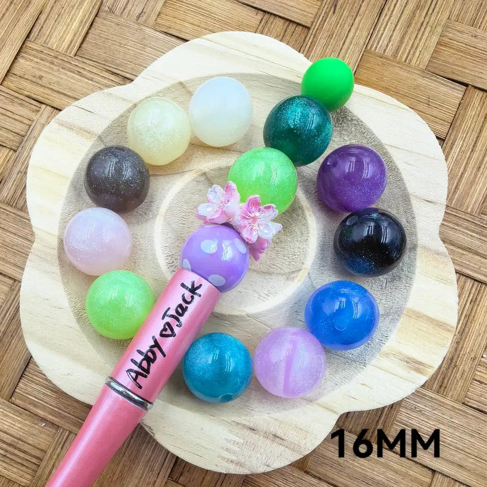 16MM Multi-Color with Glitter Acrylic Bead