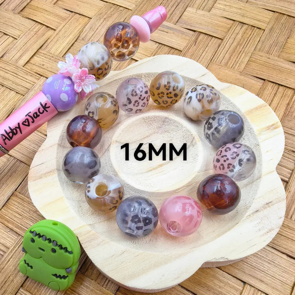 16MM Multi-Color with Leopard Acrylic Bead