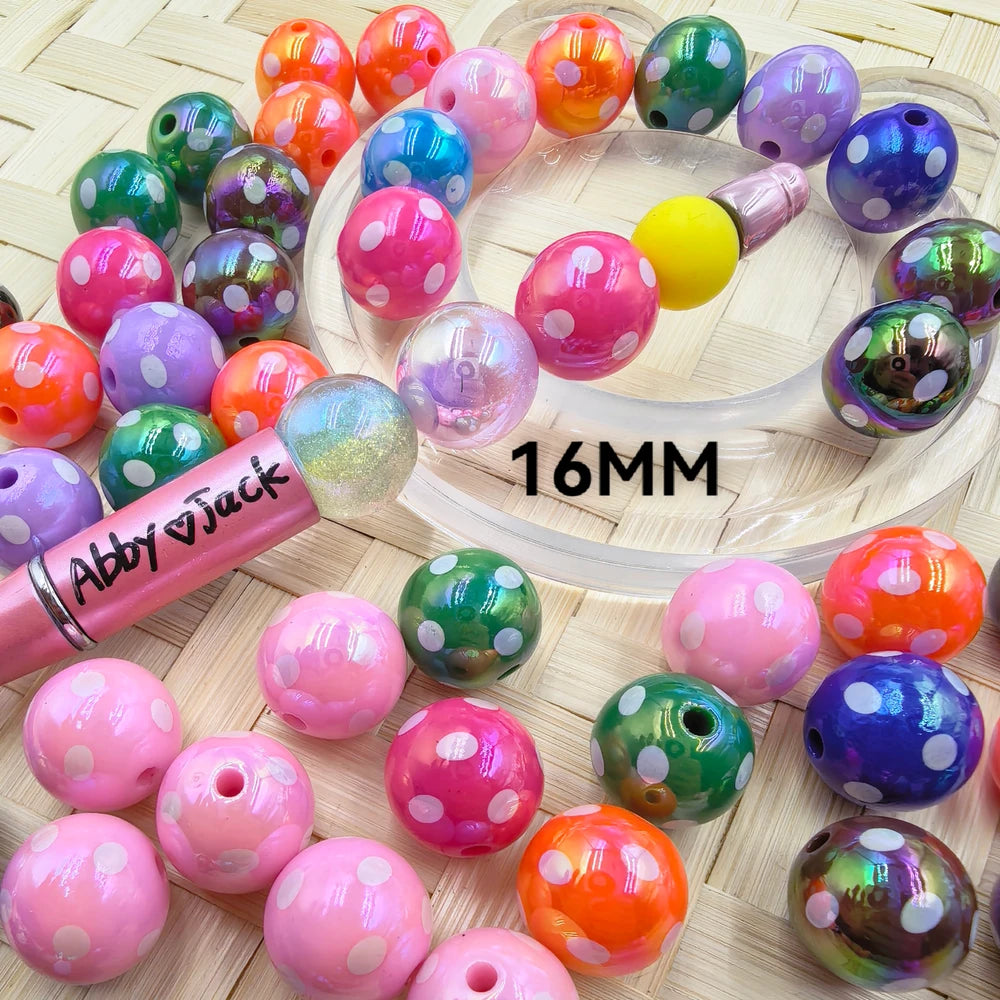16MM Multi-Color with White Dots Acrylic Beads