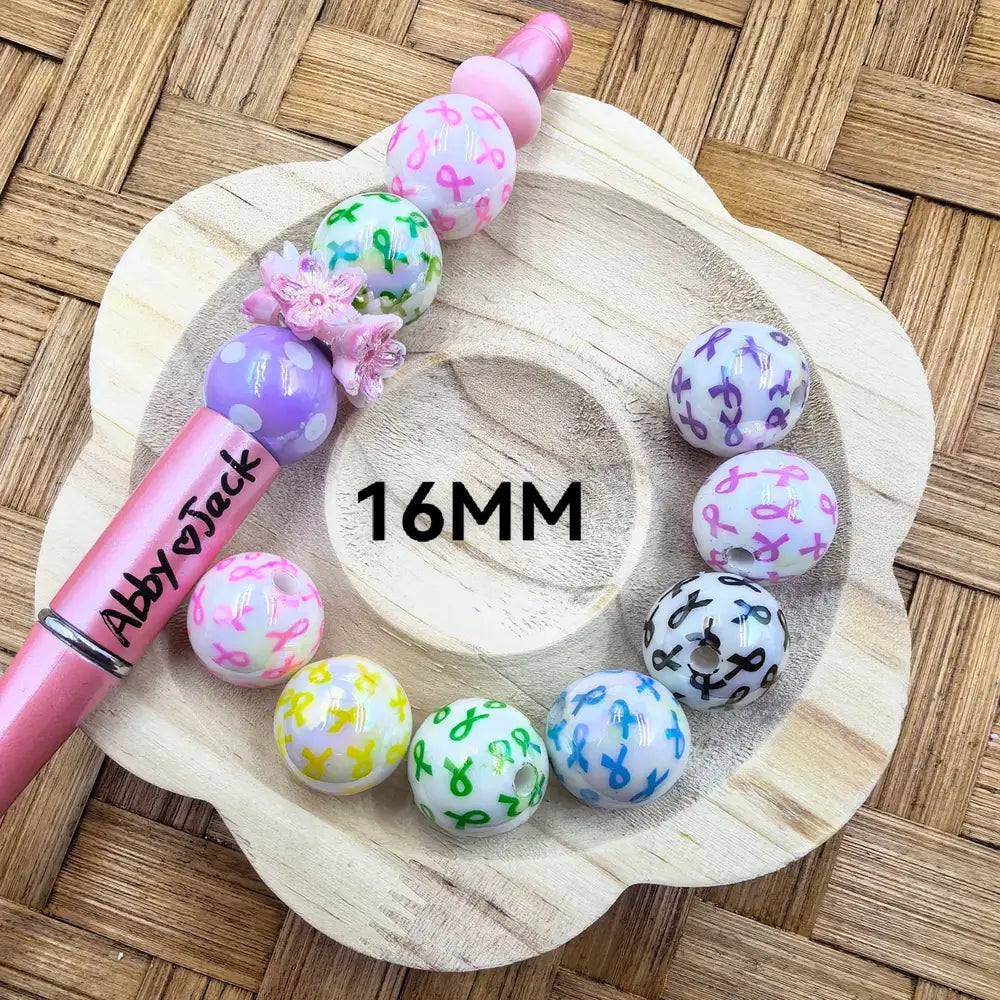 16MM Ribbon Printed Acrylic Bead