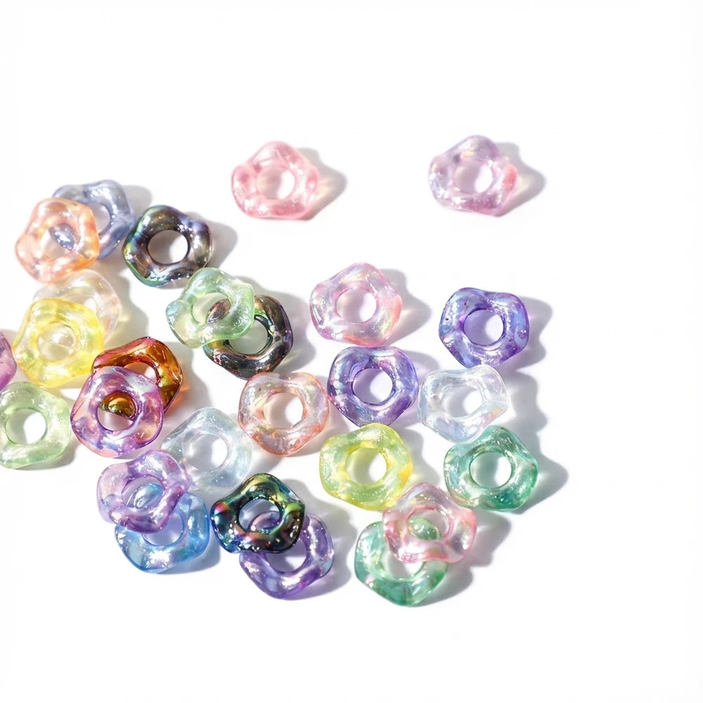 16mm Translucent Glitter Multi-Color Large Hole Wavy Shape Acrylic Spacer Beads