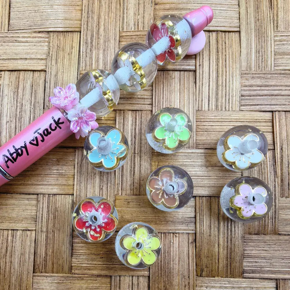 16MM Transparent with Multi-Color Flower Acrylic Bead