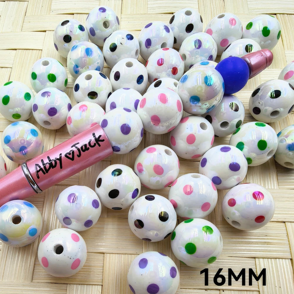 16MM White with Dots Acrylic Beads