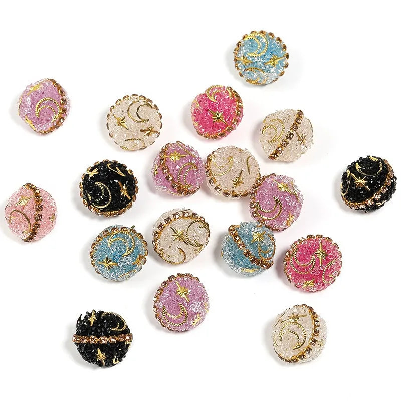 17mm Star and Moon Rhinestone Sugar Beads- Random Mixed