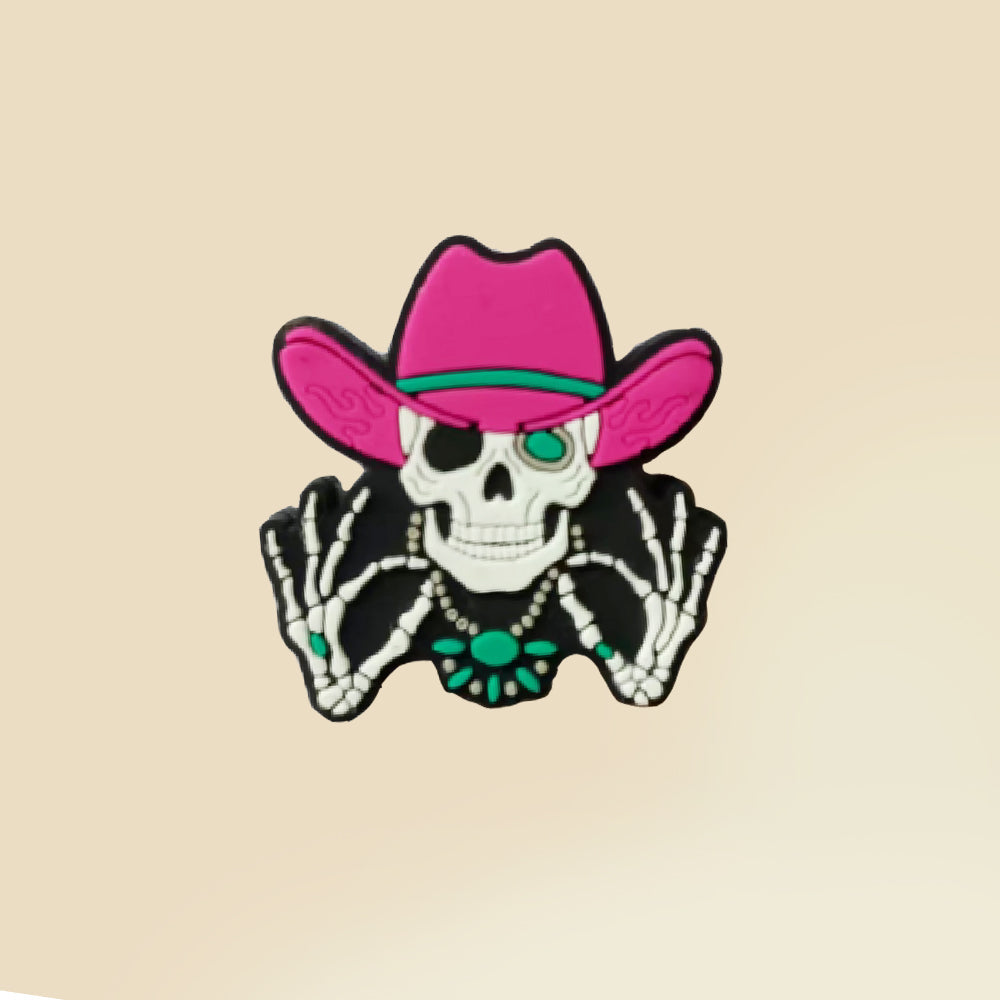 Pink Hat Skull Pattern Silicone Beads-10PCS