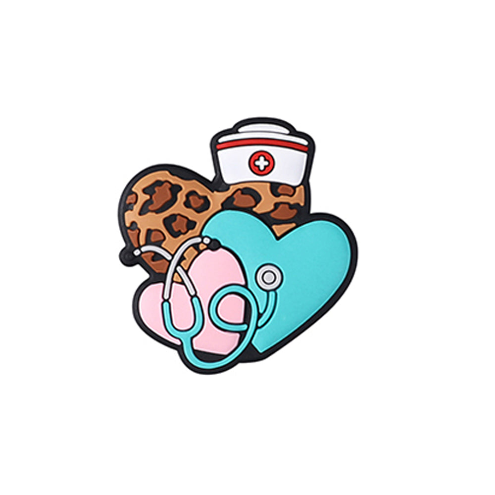 Nurse Uniform Stethoscope Leopard Heart Pattern Silicone Beads-10PCS