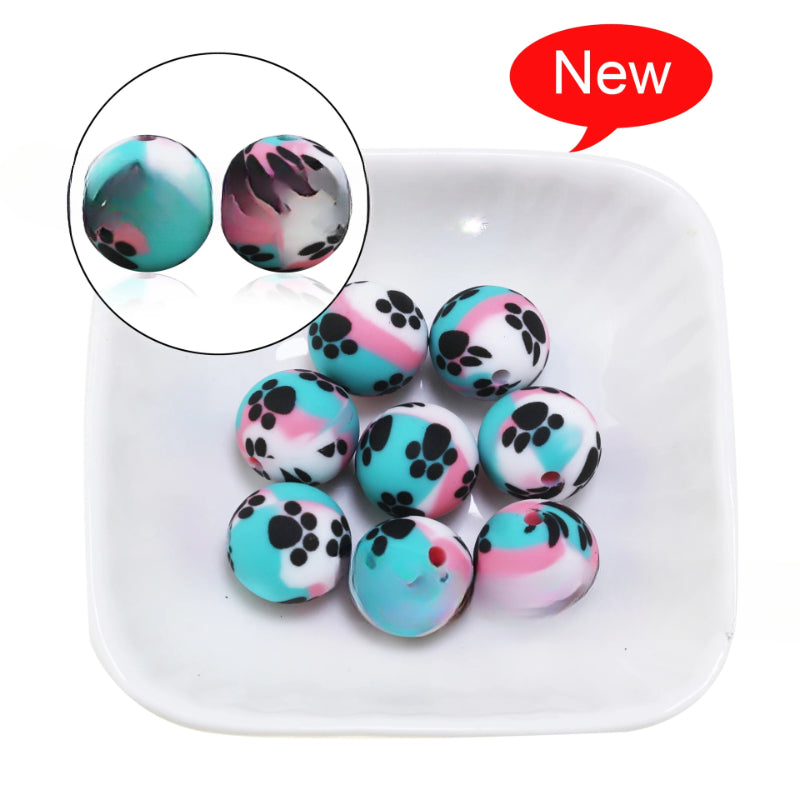 Leopard Print Water Transfer Silicone Beads-50PCS