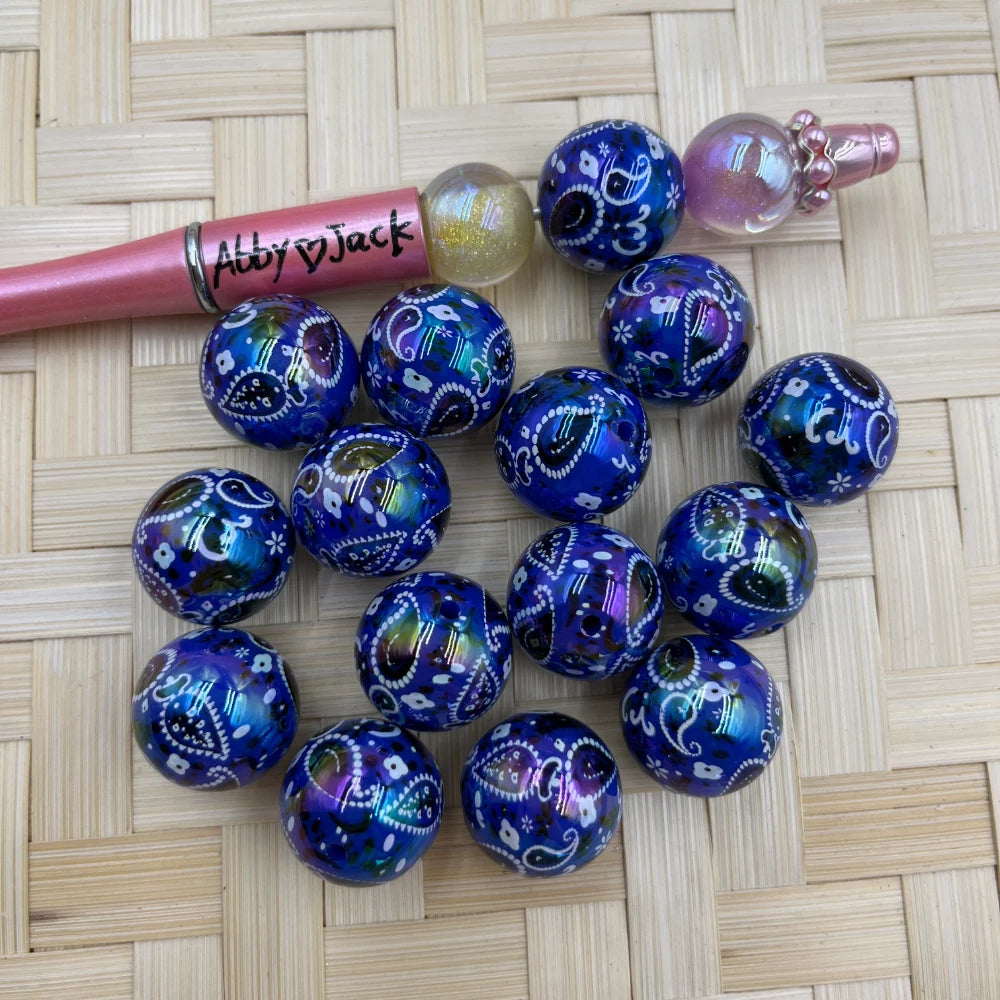 20MM Blue Western Pattern Beads | Beadable Pens Bracelets Keychain