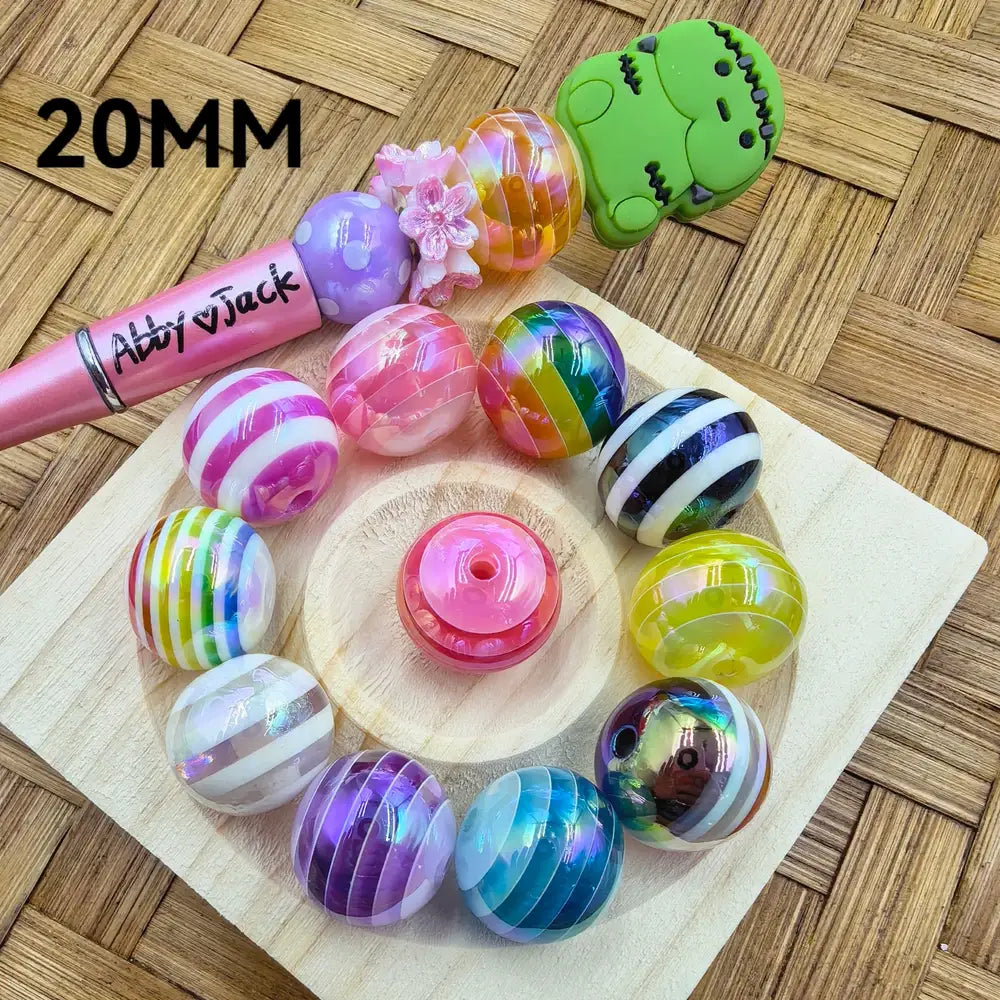 20MM Colorful Stripes Acrylic Bead