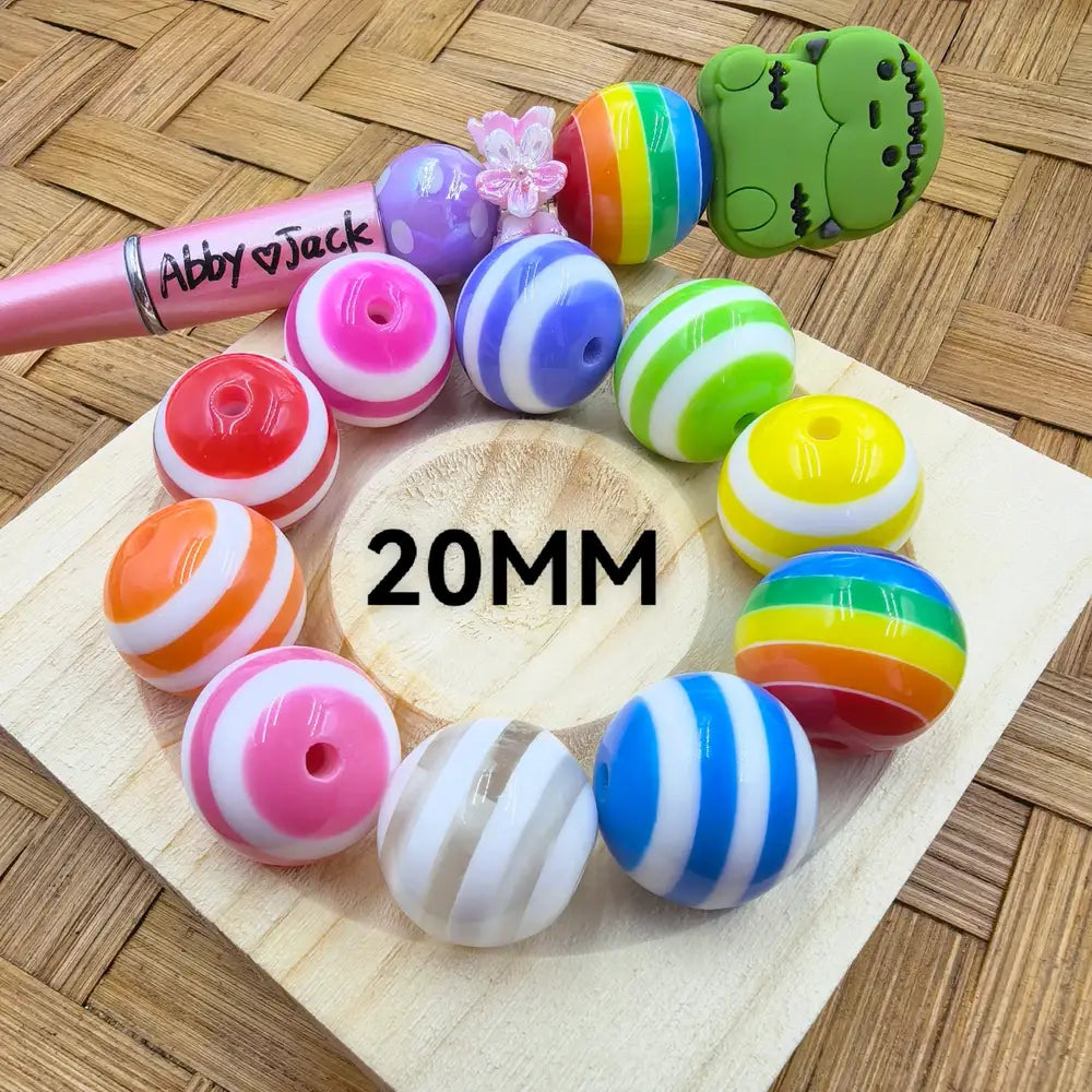 20MM Multi-Color Stripes Acrylic Bead