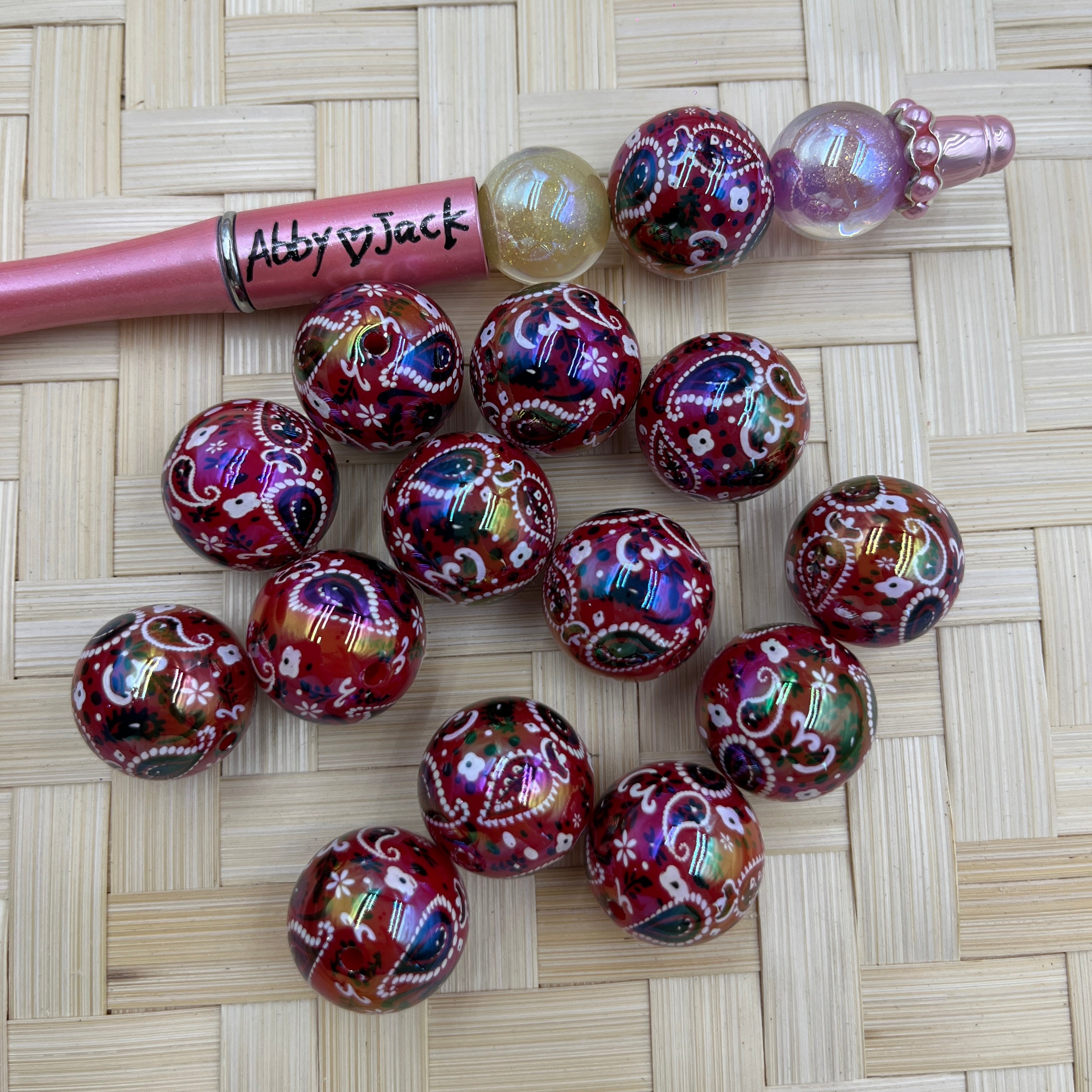 20MM Red Western Pattern Beads | Beadable Pens Bracelets Keychain