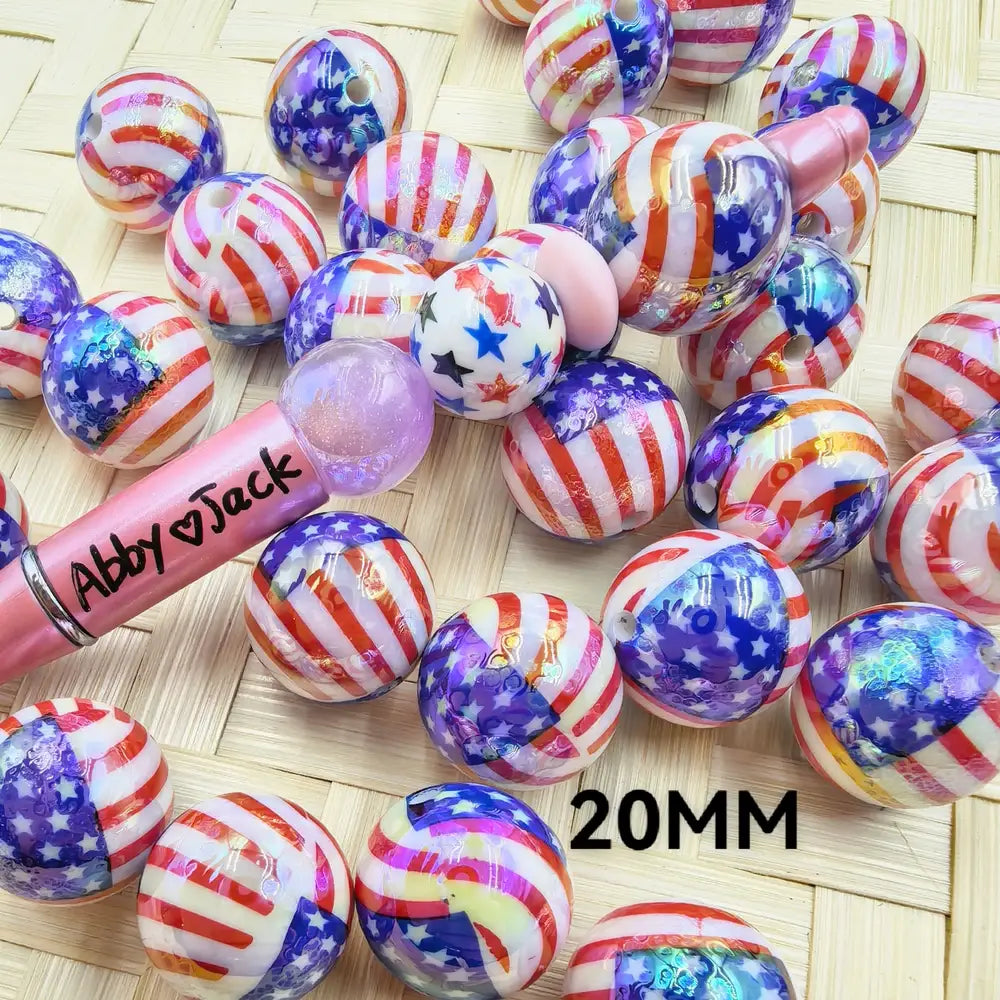 20MM UV American Flag Acrylic Bead