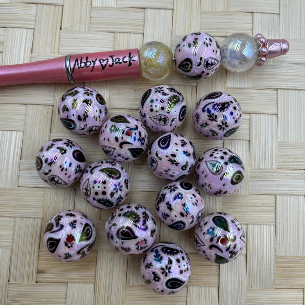 20MM Pink Western Pattern Beads | Beadable Pens Bracelets Keychain