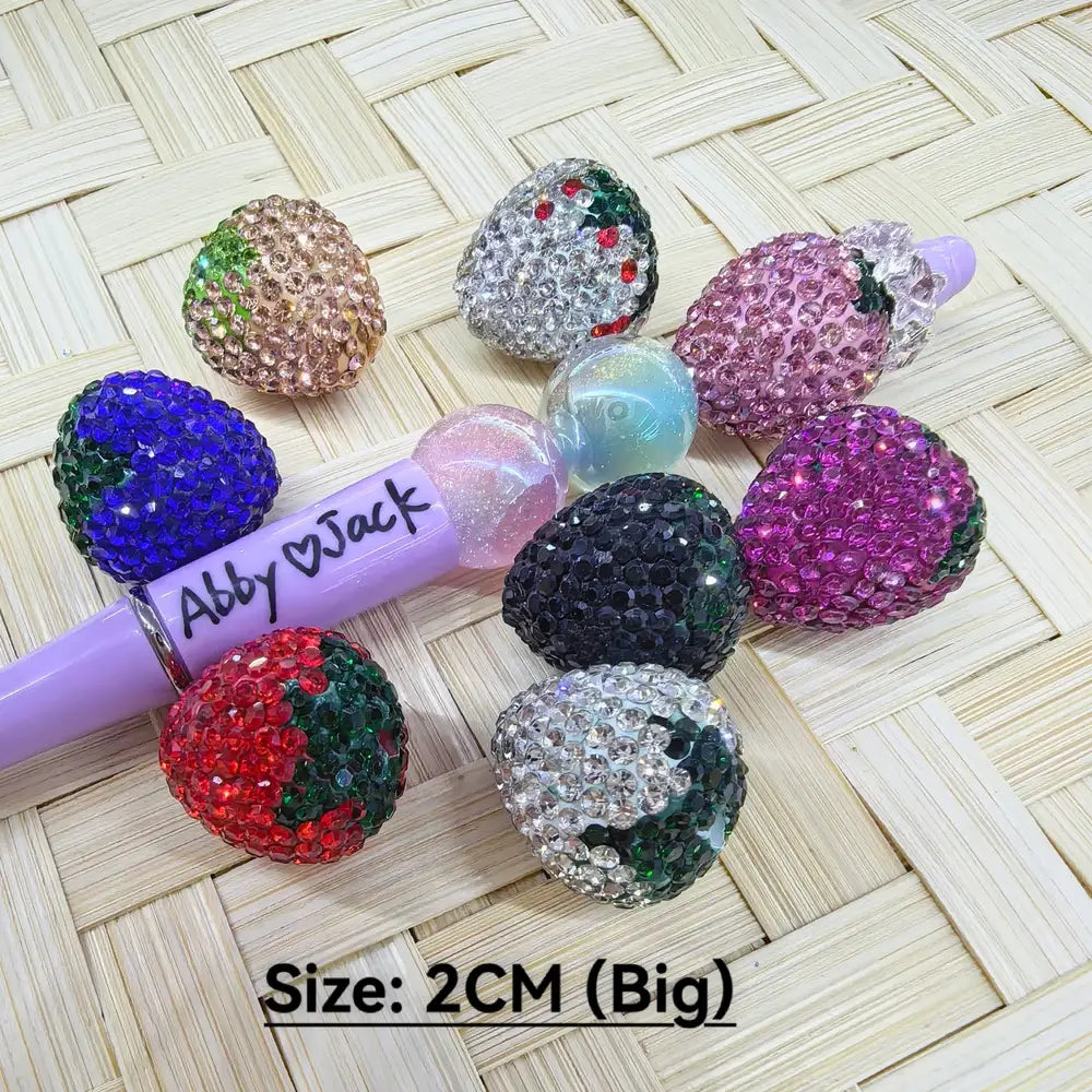2CM Strawberry Clay Rhinestone Beads